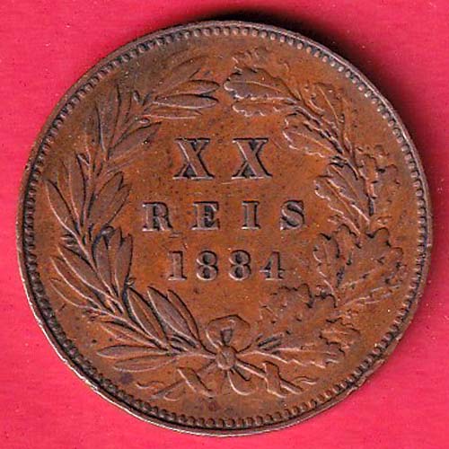 Portugal 20 Réis – Luíz I 1884 copper coin–OO5345