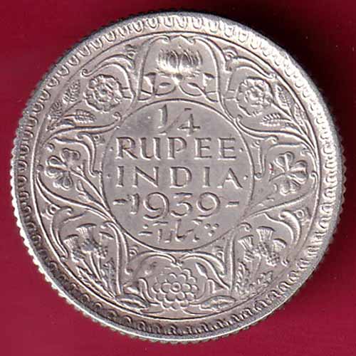 British India 1939 George VI 1/4 Rupee SIlver Coin  – S896