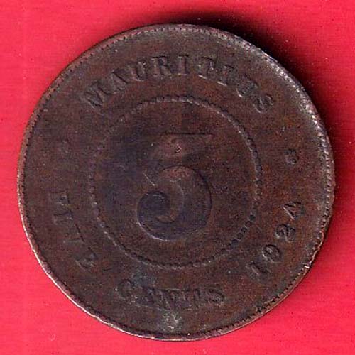 geroge v king empror of india Mauritius, 1924 five Cents–OO5806