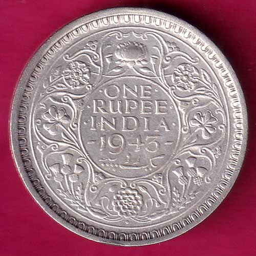 BRITISH INDIA 1943 GEORGE VI BOMBAY MINT ONE RUPEE SILVER COIN–@HUB2192