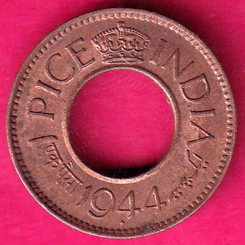 British india king george vi 1944 BOMBAY MINT one pice copper coin–@HUB3899