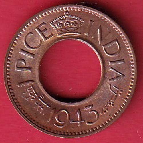 British india king george vi 1943 one pice beautiful copper coin- oo5617