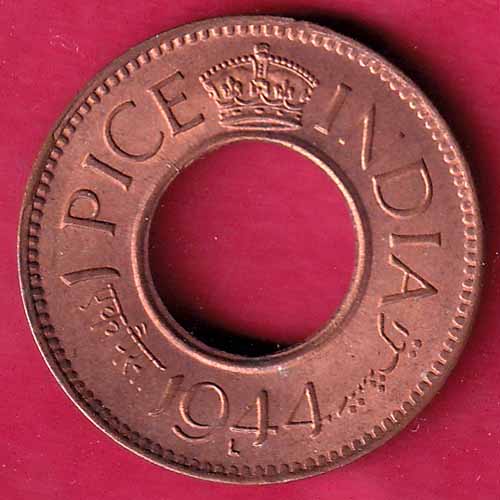British india king george vi 1944 LAHORE MINT one pice copper coin–@HUB2251