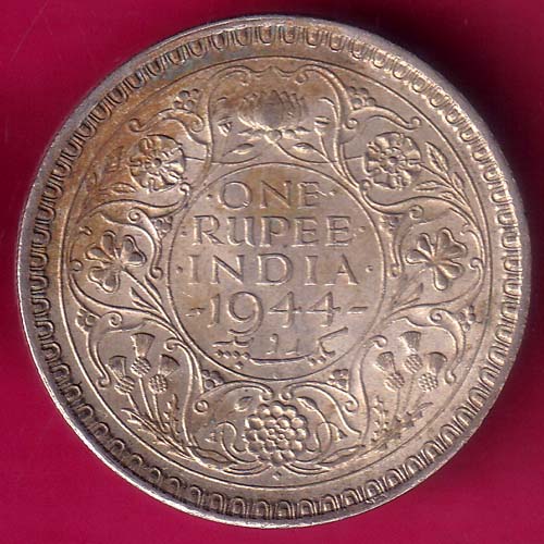 British India 1944 Bombay Mint George VI One Rupee Silver Coin–@HUB3226