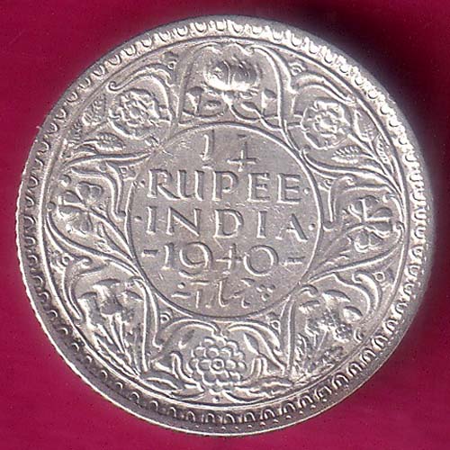 BRITISH INDIA 1940 BOMBAY MINT GEORGE VI 1/4 RUPEE SILVER COIN:- OO1652
