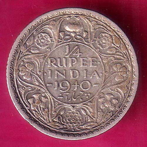 BRITISH INDIA 1940 GEORGE VI BOMBAY MINT 1/4 RUPEE SILVER COIN :- OO1628