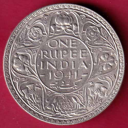 British India 1941 Bomaby Mint George VI One Rupee Rare Silver Coin :- S2413