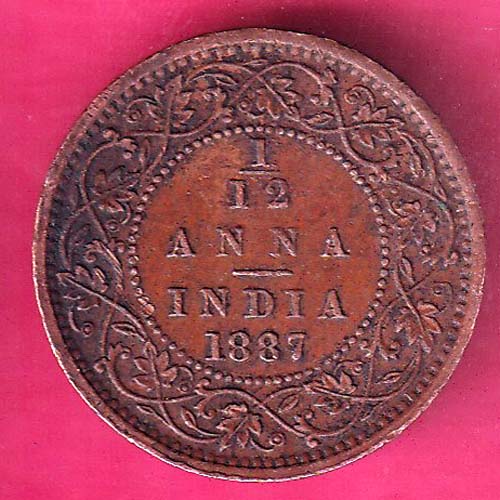 British india 1887 victoria empress 1/12 anna copper Coin@hub5036