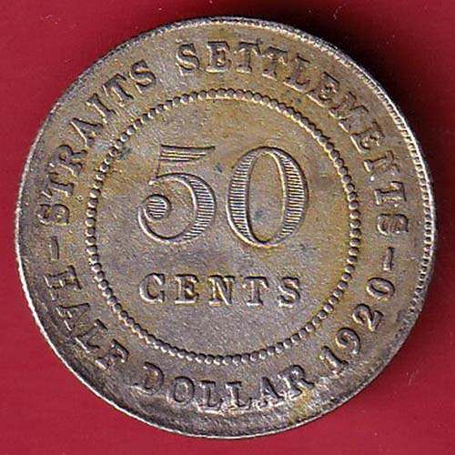 STRAITS SETTLEMENTS 1920 GEORGE V KING AND EMPEROR OF INDIA HALF DOLLAR 50 CENTS :- oo3402