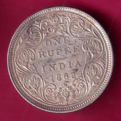 BRITISH INDIA 1862 VICTORIA QUEEN ONE RUPEE BEAUTIFUL SILVER COIN :-@hub4725