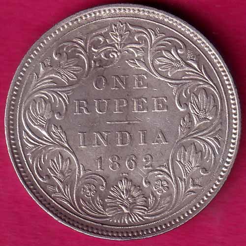 British India {0/3 Dots} 1862 Victoria Queen One Rupee Silver Coin –@HUB2501