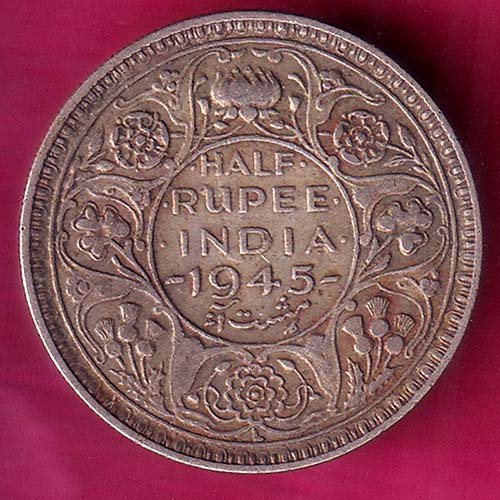 British India George VI 1945 Bombay Mint HALF Rupee Silver Coin–VA994