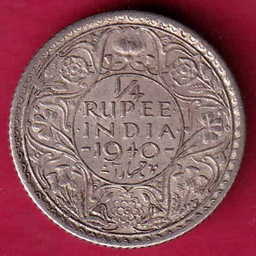 BRITISH INDIA 1940 GEORGE VI 1/4 RUPEE SILVER COIN  – S1991