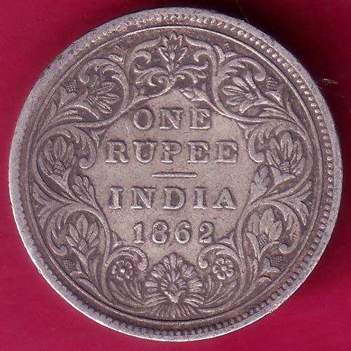 BRITISH INDIA 1862 VICTORIA QUEEN ONE RUPEE BEAUTIFUL SILVER COIN –@HUB3571