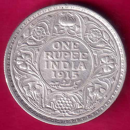 British India 1915 Bombay Mint George v One Rupee silver coin –@HUB2445