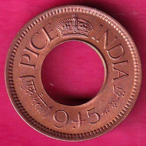 British india king bombay mint george vi 1945 one pice beautiful copper Coin–@HUB2165