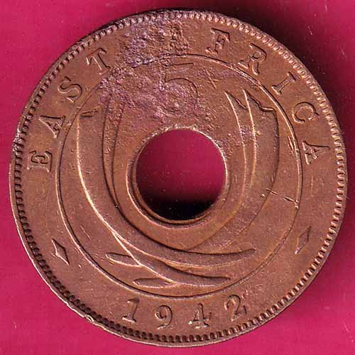 EAST AFRICA 1942 FIVE CENT Georgivs VI REX ET IND.IMP–@HUB3884