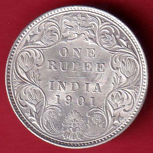 british india 1901 victoria empress one rupee scarce silver coin :- OO3284