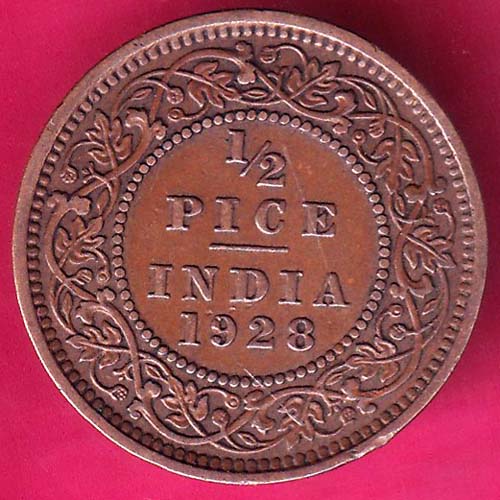 BRITISH INDIA 1907 GEORGE V 1/2 PICE COPPER COIN–@HUB2864