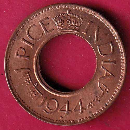 British india king bombay mint george vi 1944 one pice beautiful copper Coin–@HUB2375