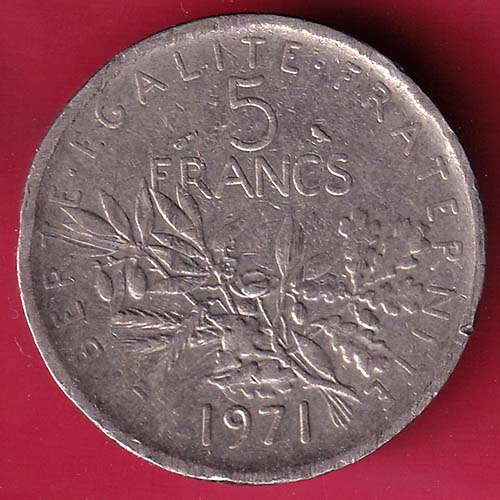 REPUBLIQUE FRANÇAISE 1971 LIBERTE·EGALITE·FRATERNITE 5 Francs–@HUB2054