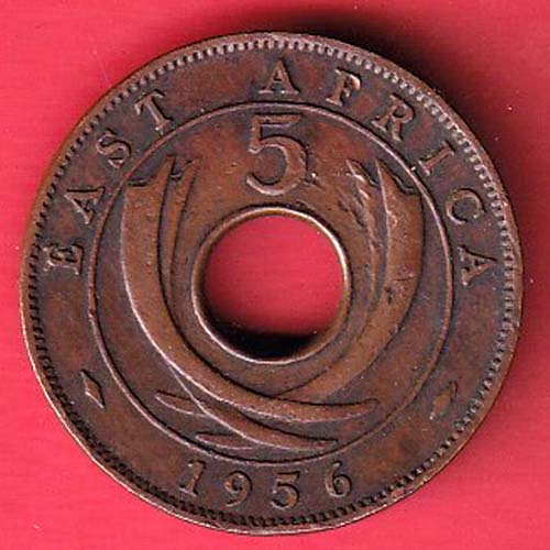 east africa 1956 five cents coin:- OO3283