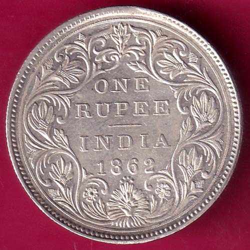 BRITISH INDIA 1862 (0/4 DOTS) VICTORIA QUEEN ONE RUPEE BEAUTIFUL SILVER COIN @HUB5162