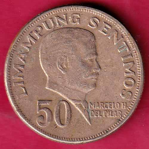 Republika NG Pilipins 1972 Limumpung Sentimos 50 Marcelo H. Del Pilar :- S2329