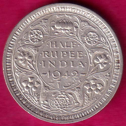 BRITISH INDIA 1942 Bombay MIint GEORGE VI Half RUPEE BEAUTIFUL SILVER COIN  –@HUB2759