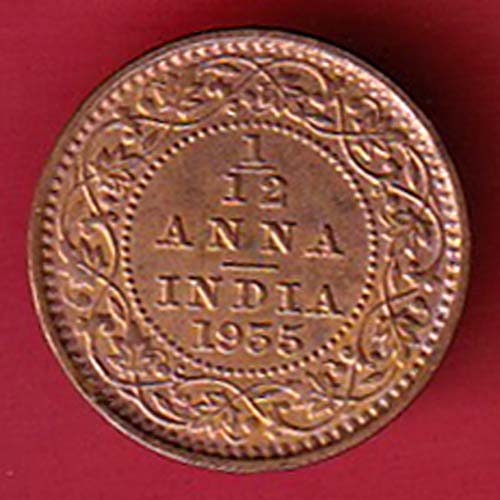 british india 1955 george v 1/12 anna copper coin–@HUB5337