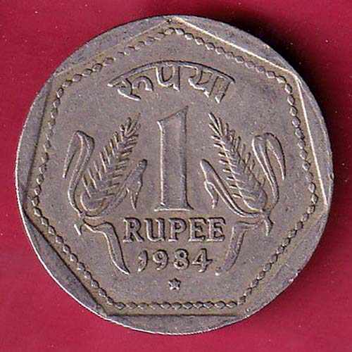 republic india 1984 hyderabad mint one rupee coin:-OO2385
