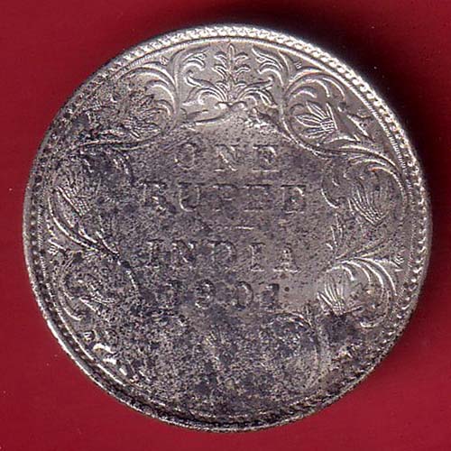 British india 1901 victoria empress one rupee scarce silver coin  :- oo4505