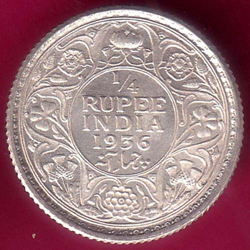BRITISH INDIA 1936 GEORGE V 1/4 RUPEE RARE SILVER COIN:- OO1700