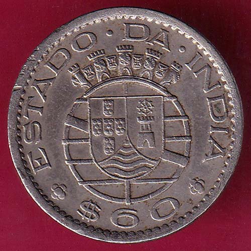 PORTUGUESE INDIA GOA 60 CENTAVOS 1958 COIN-GB99