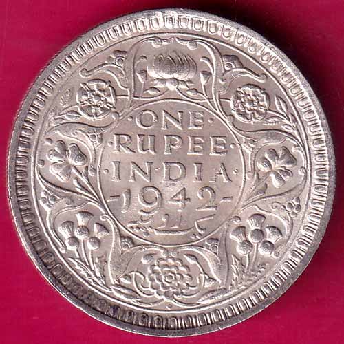 BRITISH INDIA 1942 BOMBAY MINT GEORGE VI ONE RUPEE BEAUTIFUL SILVER COIN :- OO410