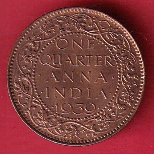 BRITISH INDIA 1939 ONE QURTER ANNA GEORGE VI COPPER COIN– oo5398