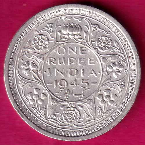 BRITISH INDIA 1945 BOMBAY MINT GEORGE VI ONE RUPEE BEAUTIFUL SILVER COIN :- OO541