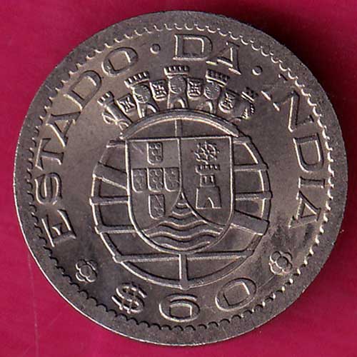 PORTUGUESE INDIA GOA 60 CENTAVOS 1958 COIN–@HUB1901
