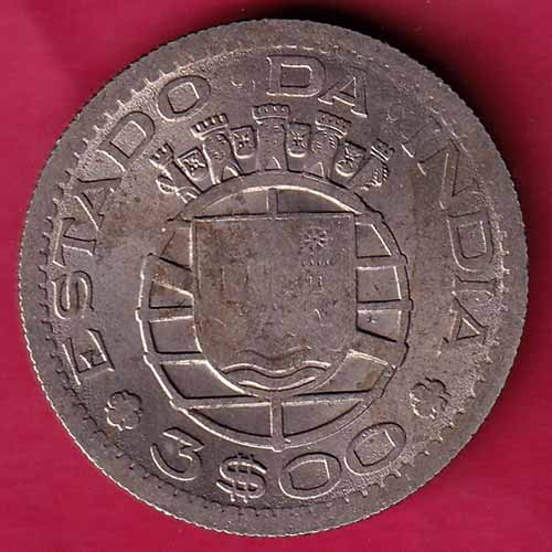 PORTUGUESE INDIA GOA 3 ESCUDO 1958 RARE COIN –@HUB1812