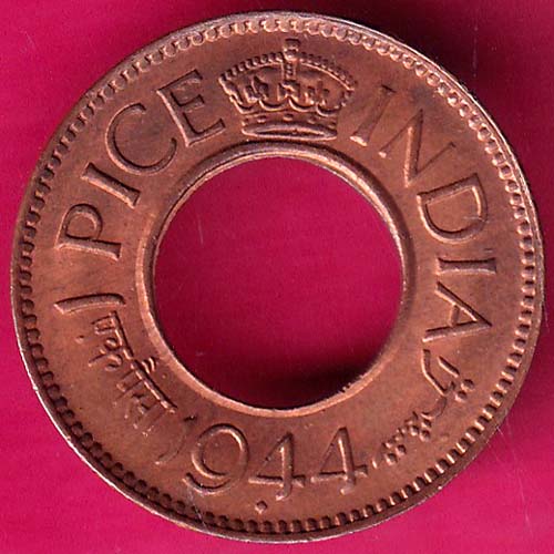 British india king george vi 1944 one pice copper coin –@HUB2558
