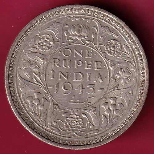 British India 1943 BOMBAY MINT George Vi ONE Rupee Rare Silver coin  – S1039