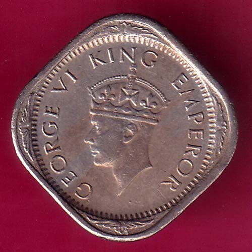BRITISH INDIA 1946 GEORGE VI 1/2 ANNA COIN –@HUB4417