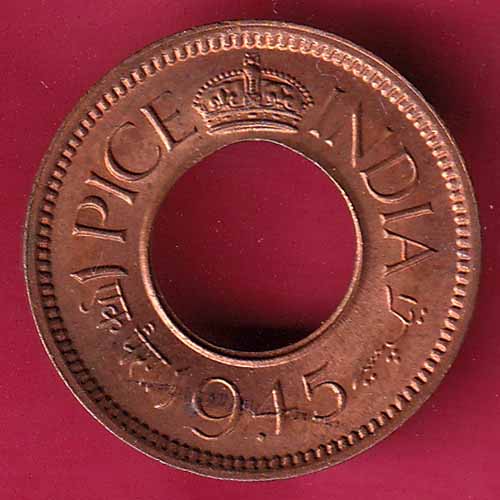 British india king george vi 1945 one pice beautiful copper coin :- @HUB1421
