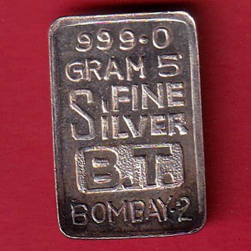 SILVER BAR W – 5.02 gm: “BT” FINE SILVER KALASH MARK -  oo3981