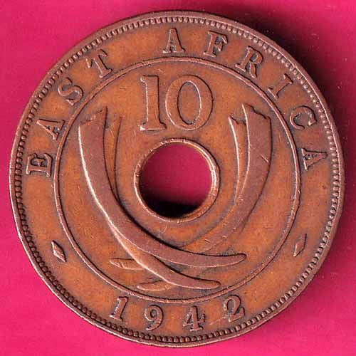 EAST AFRICA 1942 TEN CENT Georgivs VI REX ET IND.IMP–@HUB3895