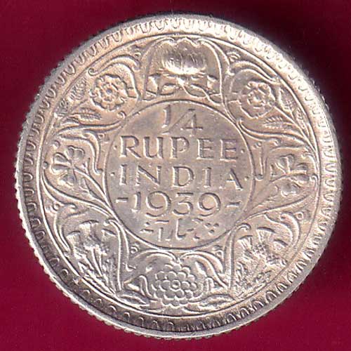 UNC BRITISH INDIA 1939 GEORGE VI 1/4 RUPEE RARE SILVER COIN  :- OO971
