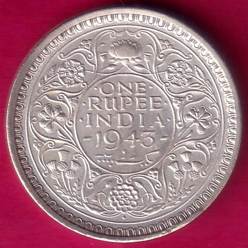BRITISH INDIA 1943 BOMBAY MINT GEORGE VI ONE RUPEE BEAUTIFUL SILVER COIN :- OO877