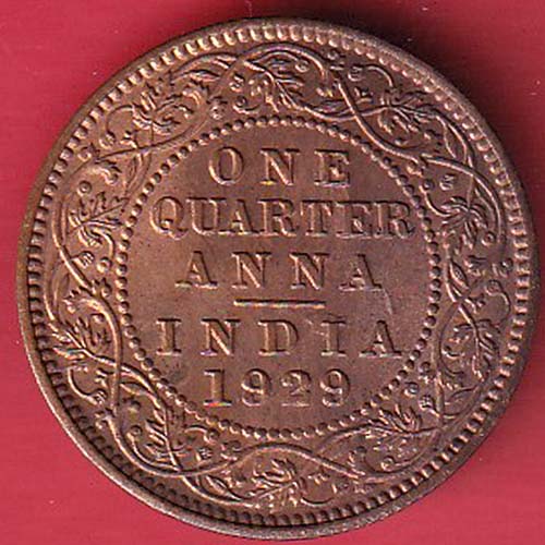 BRITISH INDIA 1929 GEORGE V KING EMPEROR ONE QUARTER ANNA :- OO3478