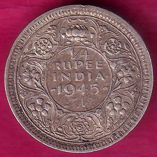 British India George VI 1945 Bombay Mint 1/4 Rupee Silver Coin–VA993