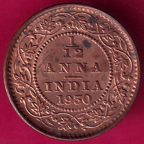 BRITISH INDIA 1930 GEORGE V 1/12 ANNA COPPER COIN –@HUB2740